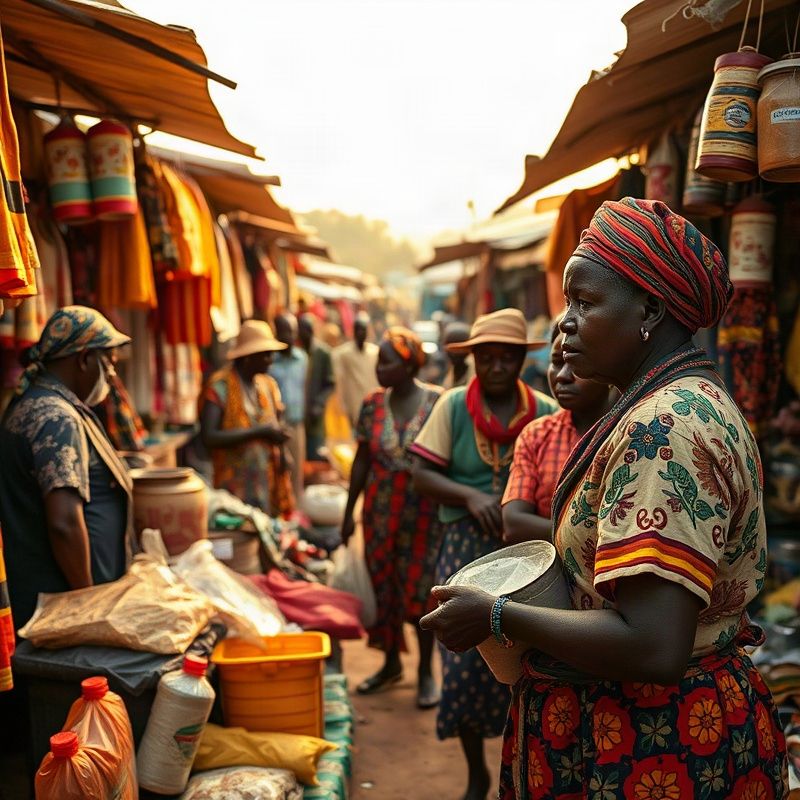Informal workers at a busy Kenyan open-air market