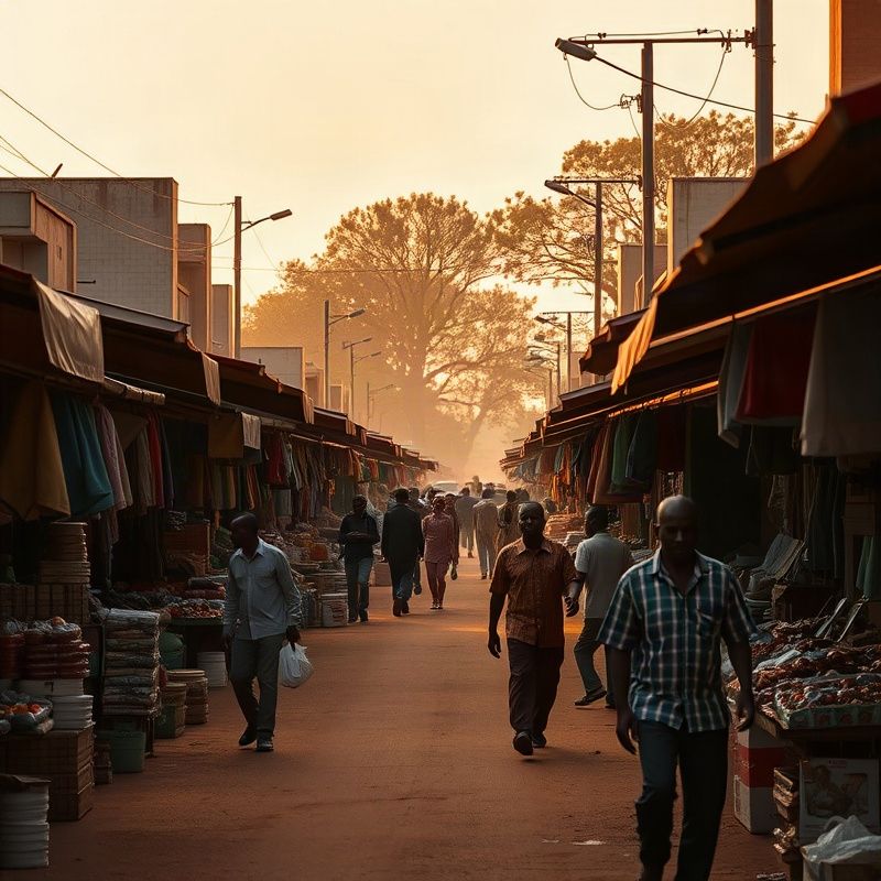 Street-level view of Thika town's main avenue in warm afternoon light